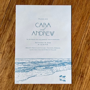 Letterpress beach invites with sandpipers