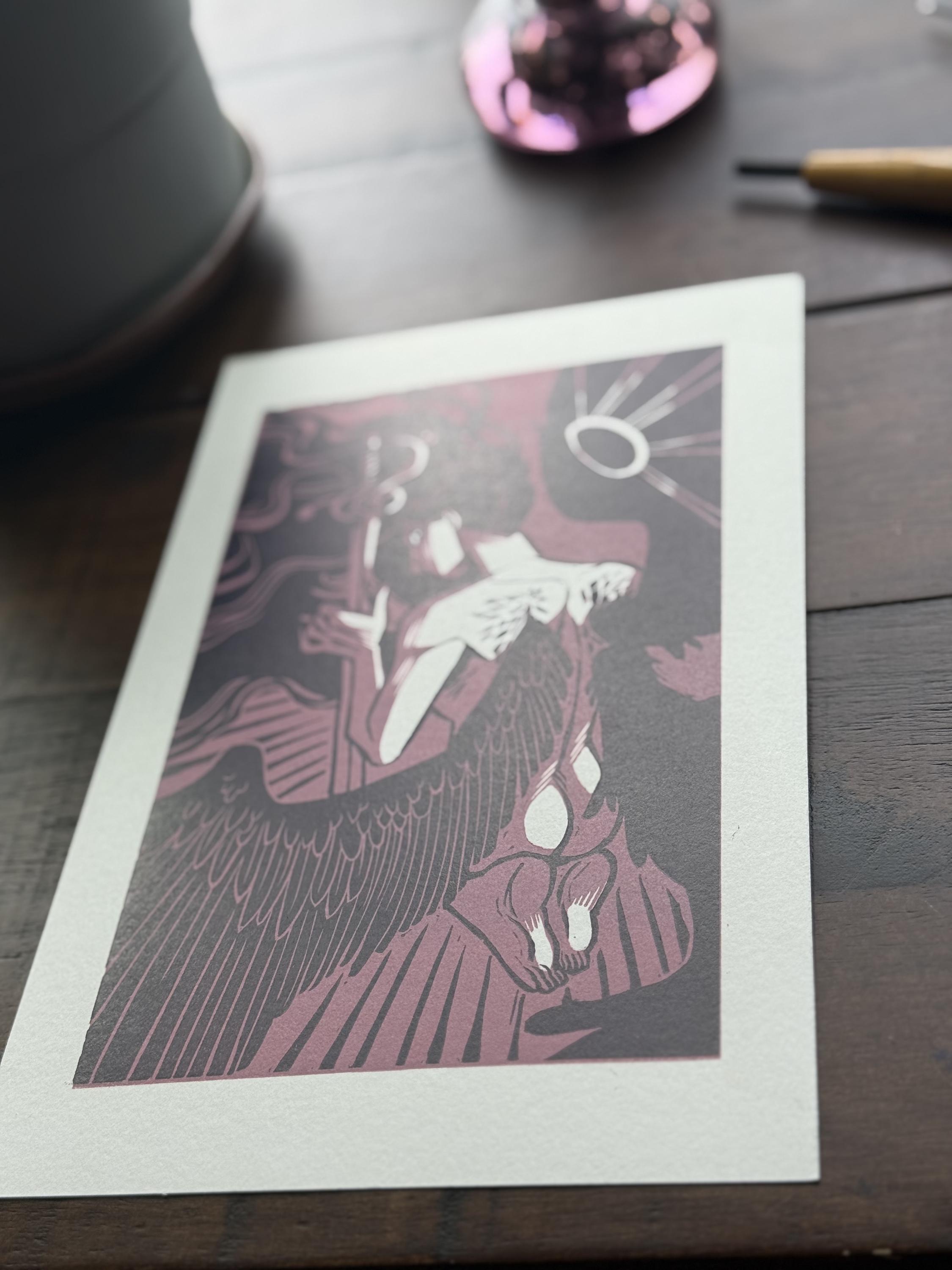 Angel With Sword Linocut Print Art - Etsy