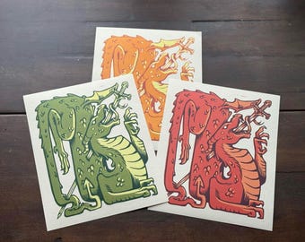 Grabado en linóleo de la espada del dragón