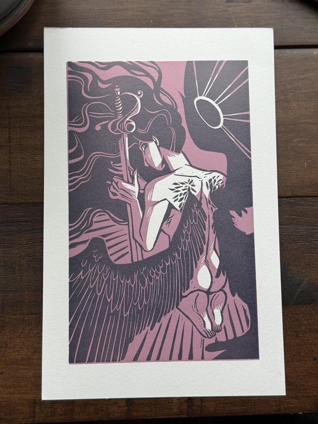 Angel With Sword Linocut Print Art - Etsy