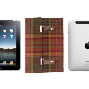 iPad / iPad Air case brown, orange and green plaid image 5