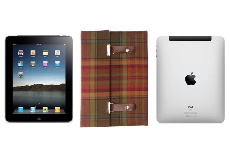 iPad / iPad Air case brown, orange and green plaid image 5