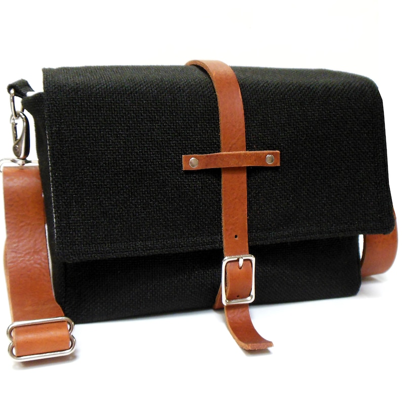 Camera Messenger Bag With Leather Strap Medium Black Etsy