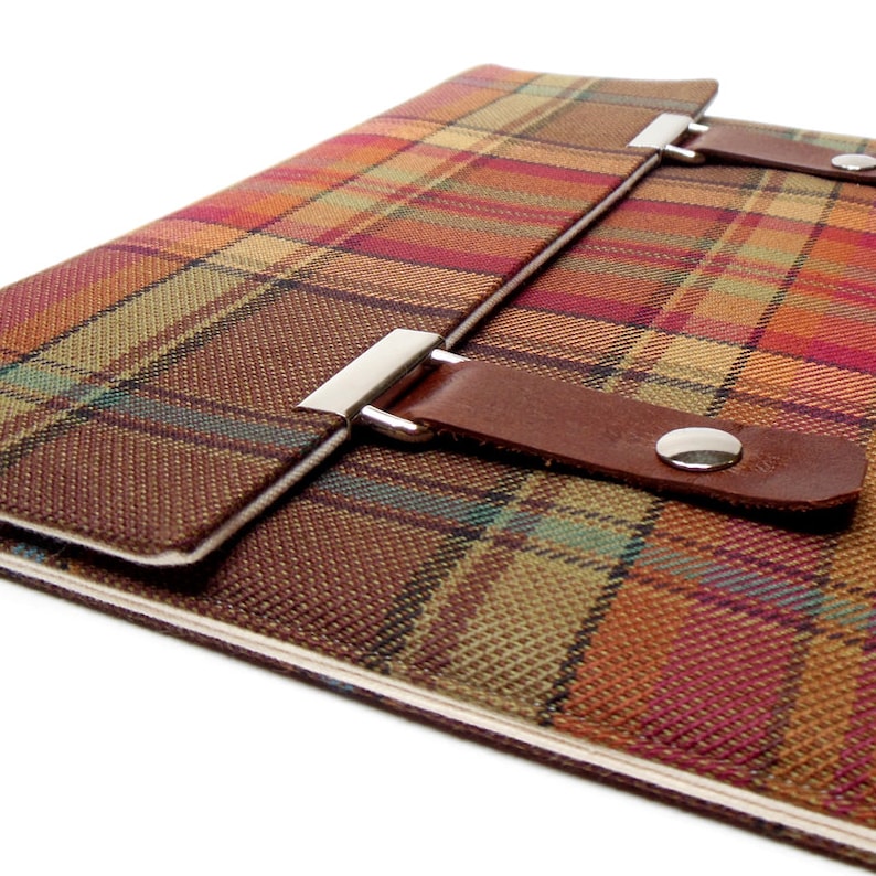 iPad / iPad Air case brown, orange and green plaid image 1