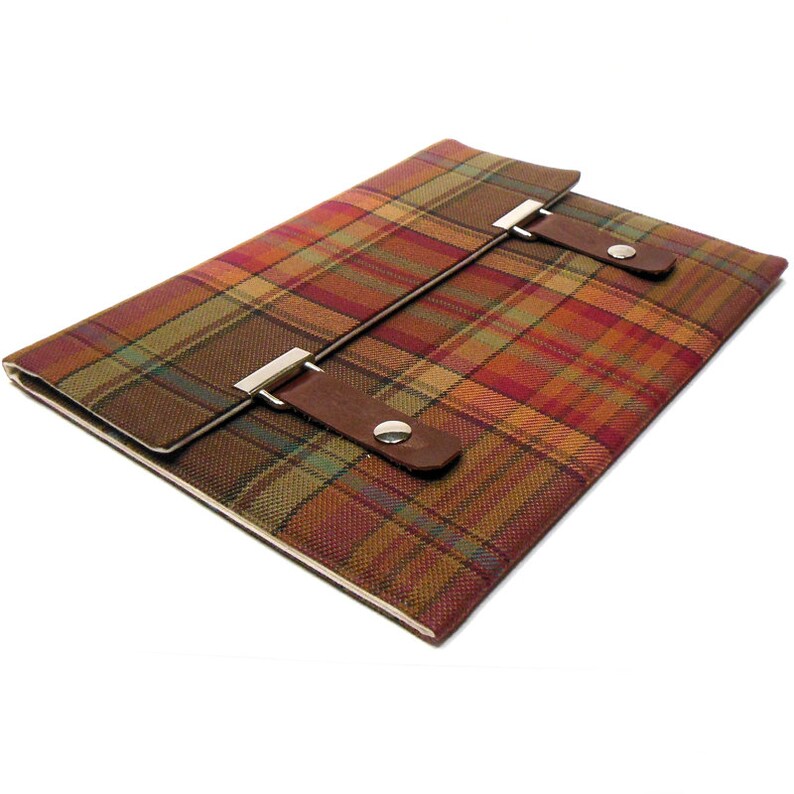 iPad / iPad Air case brown, orange and green plaid image 2