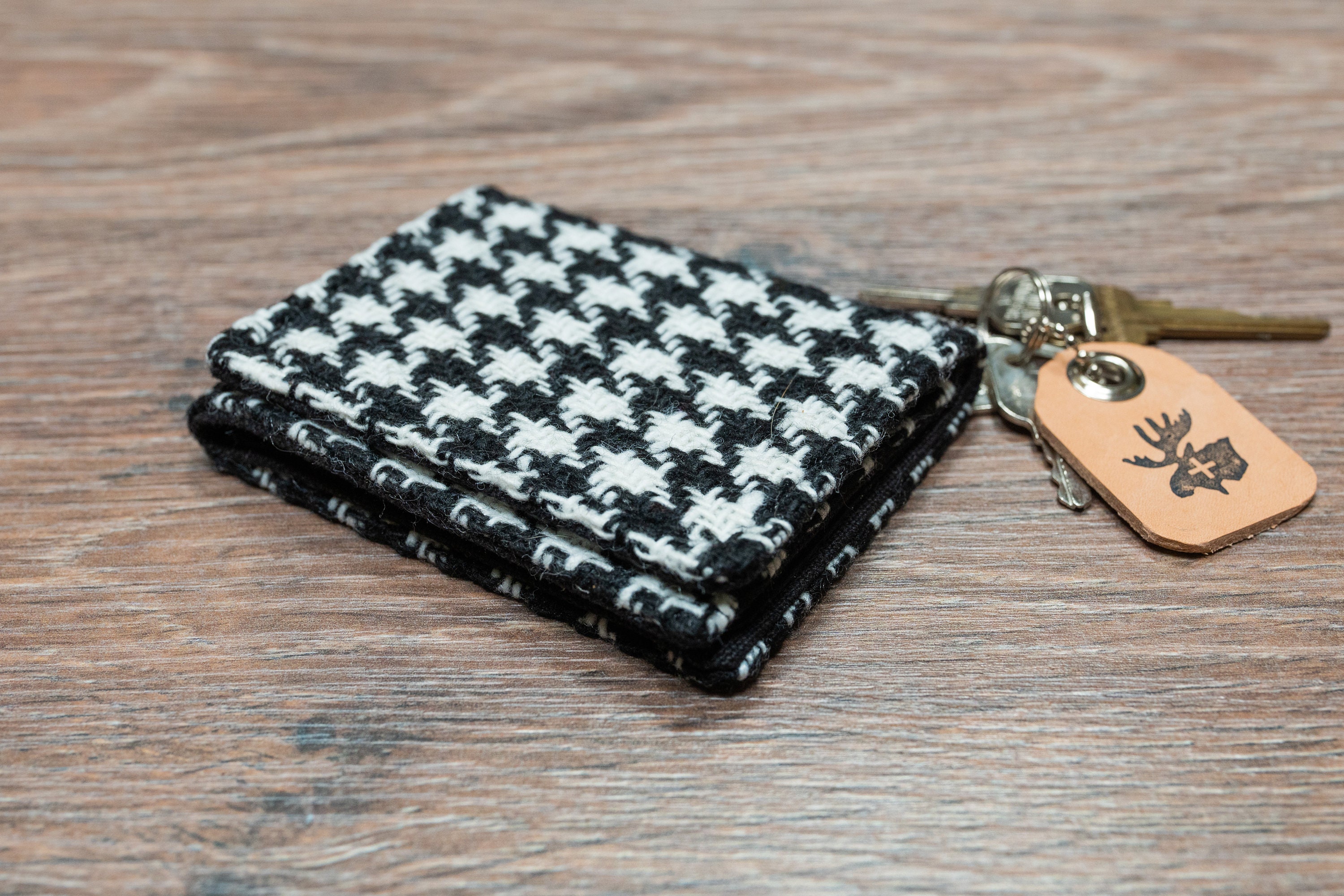 Snap Button Small Wallet, Women's Fashion Faux Leather Houndstooth
