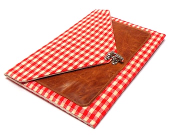 iPad / iPad Air case with leather pocket - red and white gingham