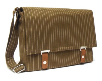 13" / 15" / 17" Laptop messenger bag - khaki green pinstripe