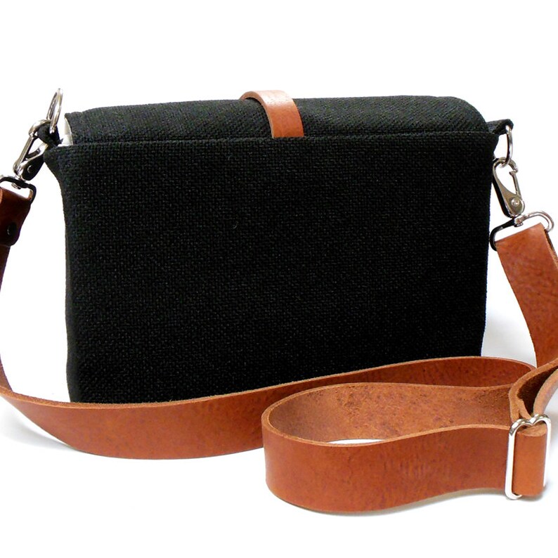 Camera Messenger Bag With Leather Strap Medium Black Etsy