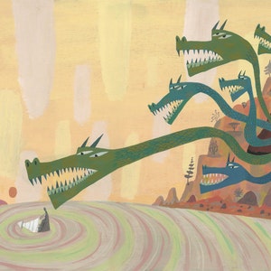 Scylla and Charybdis original illustration by Calef Brown