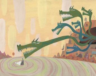 Scylla and Charybdis original illustration by Calef Brown