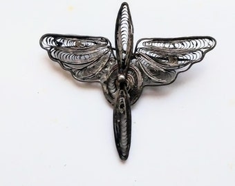 Antique US Army Air Corp Silver Filigree  Wire Wrapped Pin