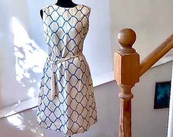 Mod 1960s Fishnet Silk Shift with Belt - Vintage Silk Dress