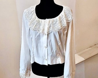 Vintage Teddi of California Blouse with Lace Collar and Cuffs