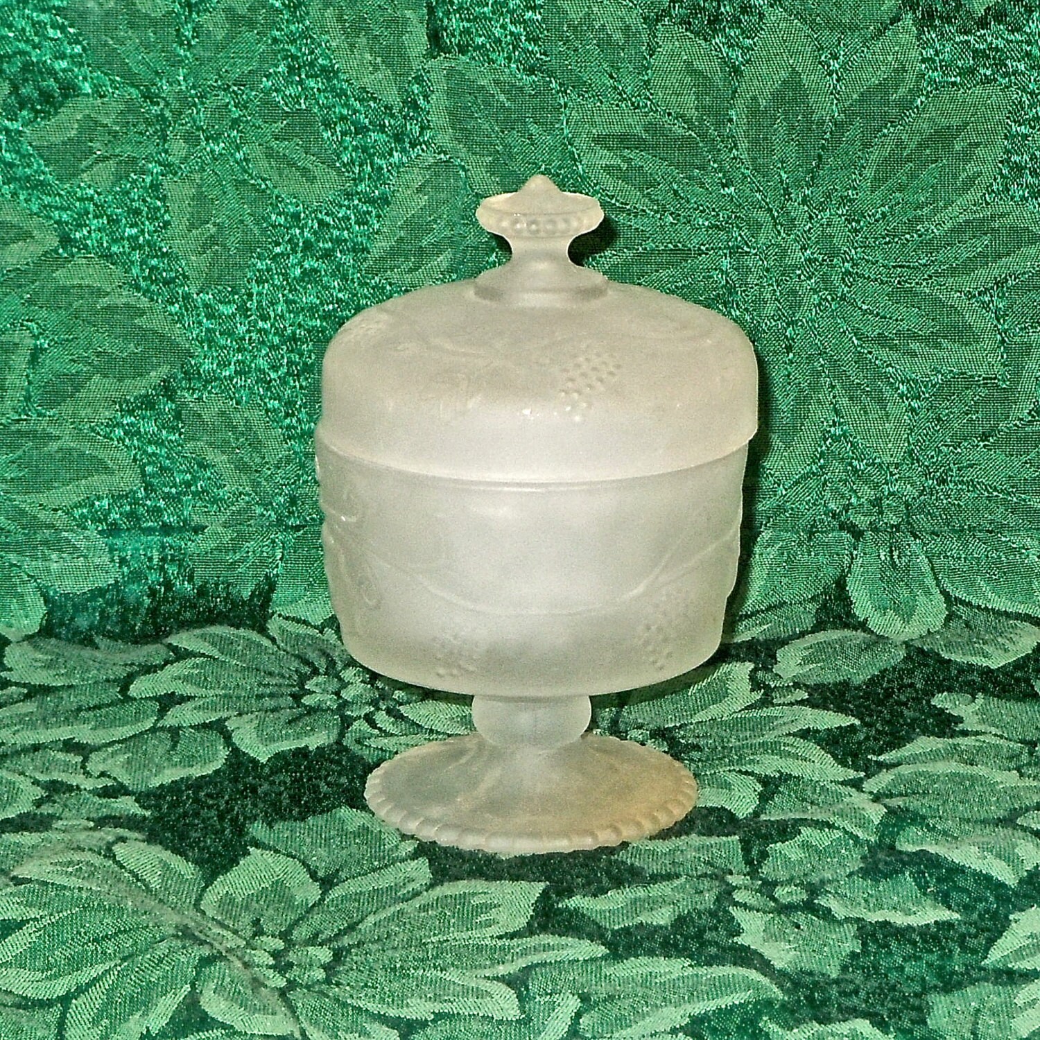 Vintage Frosted Glass Powder Jar Make Up Jar Candy Dish Etsy