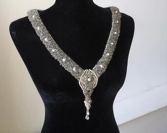 Opulent Vintage Rhinestone and Pearl Collar - Beaded Rhinestone and Pearl Neckline