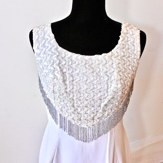 1960s Ivory Silk Shift with Beaded and Sequined Y… - image 2