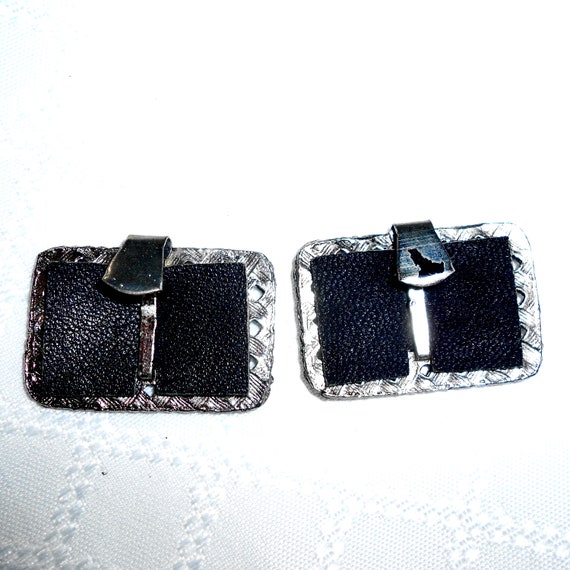 Vintage Silver Tone and Black Velvet Shoe Clips -… - image 3