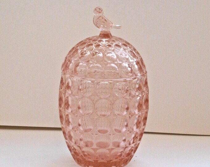 Pink Depression Glass Hobnail Easter Egg Covered Candy Dish Carnival