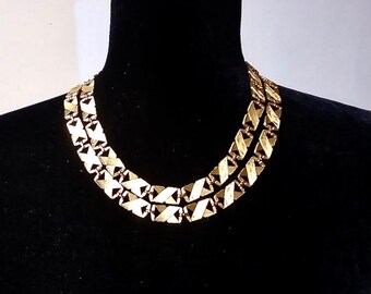 Vintage Chunky Double Strand Gold Tone Necklace