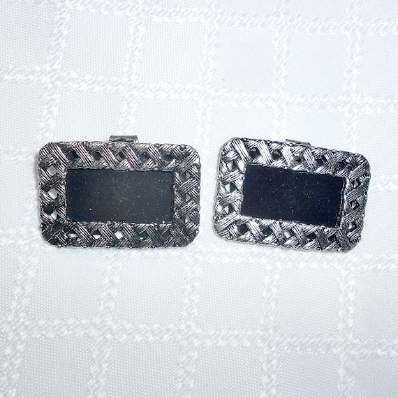 Vintage Silver Tone and Black Velvet Shoe Clips -… - image 1