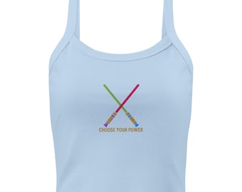 Canotta con spade laser ricamate - Scegli il tuo potere / Stile corto galattico / Ribelle tra le stelle / Outfit per una giornata al parco