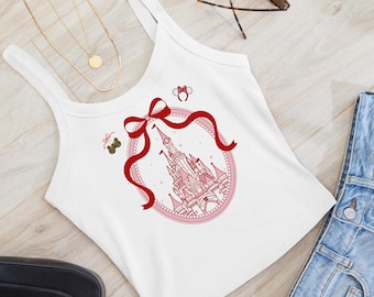 Coquette Christmas Castle Micro-rib Tank Top Crop | Merry & Bright on Main Street | Mouse Jingle Bells | Peppermint Ears | Princesscore