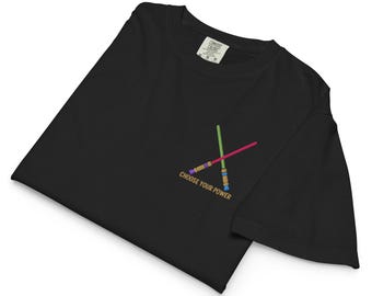Wybierz swoją moc haftu | Galaktyczny, pudełkowy t-shirt z krótkim topem | Akcesoria Hollywood Studios | Pomysły na prezenty science fiction dla niej