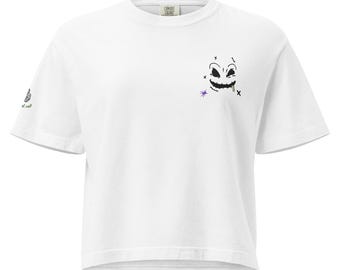 Broderad Halloween-fan-kort topp | Busigt flin-spöklikt t-shirt | Boogie Man-present | DCA | Jul eller Halloween