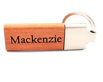 Personalized Rose Wood Keychain with Metal Accent and Keyring