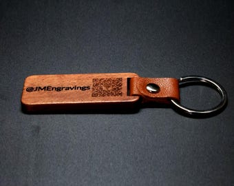 Customized Walnut Wood Keychain with Leather Strap