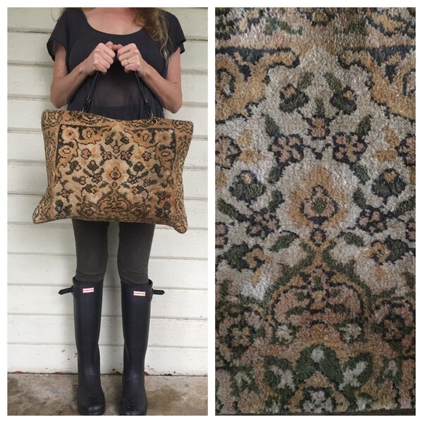 VINTAGE 70s HUGE carpet bag TURKISH rug overnighter purse