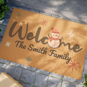 Christmas Welcome Mat, Personalized Doormat, Custom Snowman Mat, Holiday Front Door Decor, Housewarming Gift, Winter Home Decoration