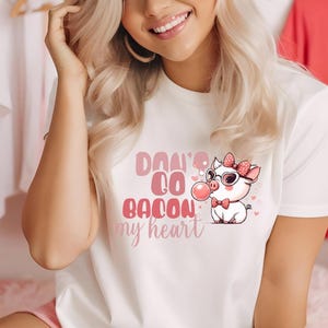 Valentine Pig Unisex T-shirt, Cute Don&#39;t Go Bacon My Heart Tee, Love Gift Shirt, Valentine&#39;s Day Top, Funny Animal Lover Clothing