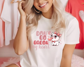 Valentine Pig Unisex T-shirt, Cute Don't Go Bacon My Heart Tee, Love Gift Shirt, Valentine's Day Top, Funny Animal Lover Clothing