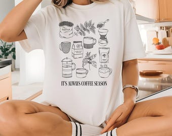 comfort colors Coffee tshirt Doodle Barista Gift Unisex T-shirt, Coffee Season Tee, Coffee Lover Shirt espresso  tee shirt Coffee Gift