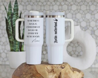 Personalized 40oz Tumbler for Cool Moms Rocking Motherhood Skeleton coffee cup Badass New Mom Gift  Custom Name Motherhood Rocks travel mug