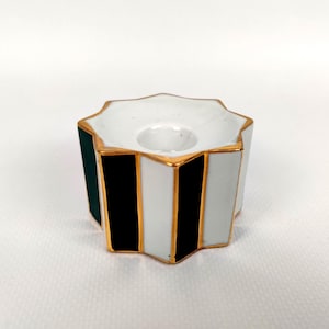 Vintage Porcelain Star-Shaped Candle Holder, HWL Bavaria, Art Deco Inspired Green & White Table Decor, Collectible (1950s)