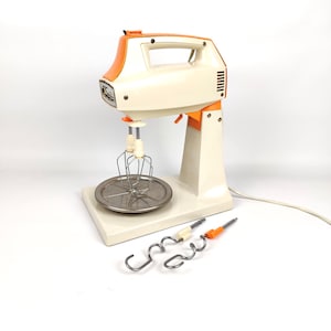 Vintage 70s Hand Mixer Moulinex 116-2-02 Orange Stand Accessories