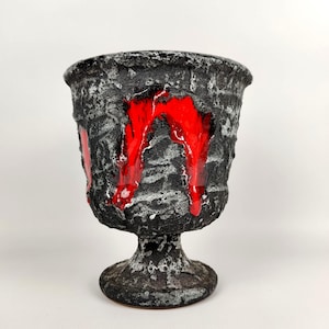 Mid Century Italian Ceramic Planter: Vintage Fat Lava Black & Red Glaze