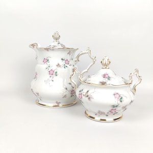 Antique Porcelain Teapot Set, Late 19th Century German Style, Floral Decor, Vintage Sugar Bowl, Rare Berlin Porcelain, Gift for Collector