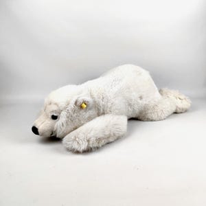 Vintage Steiff XL Arco Polar Bear – 26.8&quot; (68 cm) Lying Plush, Button in Ear & Tag, White Stuffed Animal, Collector&#39;s Piece 1990s