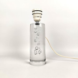 Crystal Lamp Base Daum Nancy – Signed French Art Glass, Bubble Cylinder Design, Mid-Century Modern Lighting, 9.8" Tall, 1970s