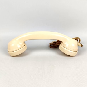 Vintage Telephone Handset W48 Style with Fabric Cord, Beige 9&quot; (23 cm), Mid-Century Decor or Spare Part, Untested, 1950s