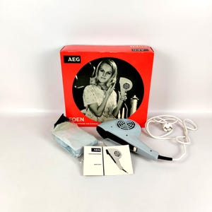 Vintage AEG Hooded Hair Dryer: 1970s Retro Salon Style, Collectible with Box