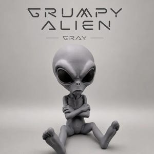Grumpy Alien Figurine, Funny 3D Printed Gray Alien Desk Decor, Sci Fi Collectible Gift