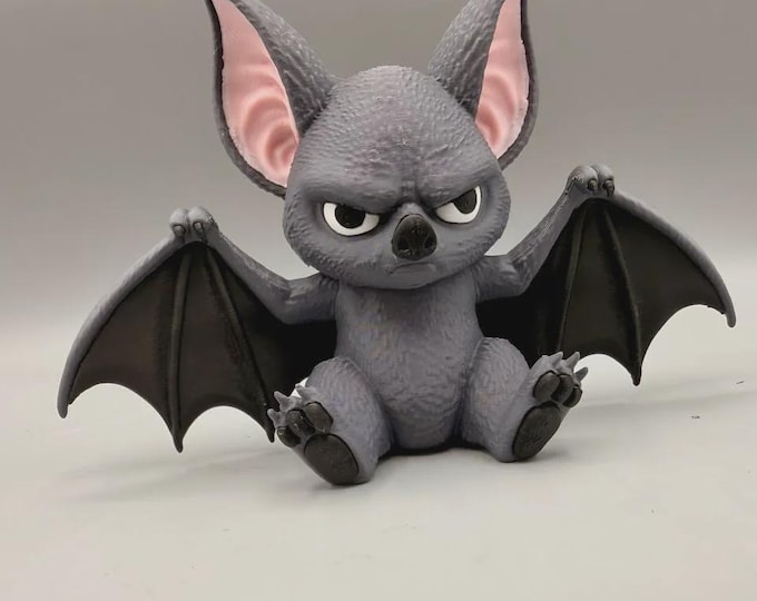Featured listing image: Big Eared Grumpy Bat Figurine, Wings Spread Bat Who Heard That and Did Not Appreciate It