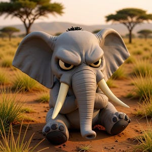 Enormt irriterad elefantfigur, grinig elefant som officiellt har fått nog idag