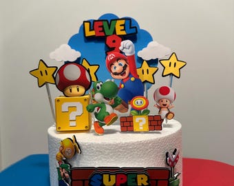 Super Mario Birthday Cake Topper – Personalized Name & Age Party Decoration