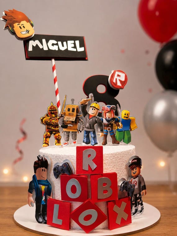 Roblox Cake Topper | Personalized Name & Age | Roblox Birthday Party Decor | Roblox Birthday Boy